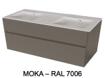 Meuble avec vasque Solid-Surface, finition bois ou couleurs, deux tiroirs à onglet, Largeur 120 et 140 cm, P. 45 cm, Hauteur 56 cm, Stock disponible, LIVRAISON OFFERTE